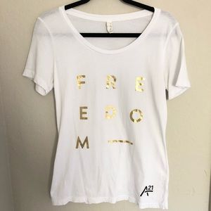 A21 Freedom White and Gold Tee